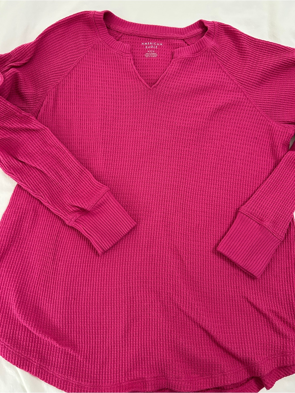 American Eagle Outfitters Women's Vibrant Pink Waffle-Knit Crew Sweater